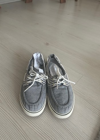 Gri Çizgili Bağcıklı Kadın  babet gibi loafer - Görsel 4