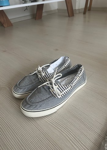 Gri Çizgili Bağcıklı Kadın  babet gibi loafer - Görsel 2