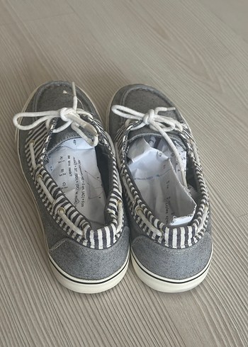 Gri Çizgili Bağcıklı Kadın  babet gibi loafer - Görsel 3