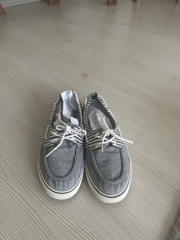 Gri Çizgili Bağcıklı Kadın  babet gibi loafer - Görsel 4