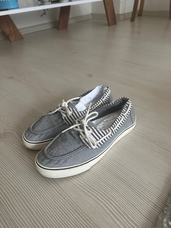 Gri Çizgili Bağcıklı Kadın  babet gibi loafer - Görsel 2