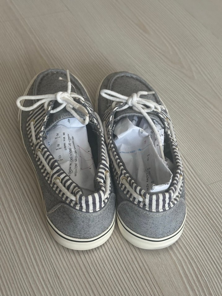 Gri Çizgili Bağcıklı Kadın  babet gibi loafer - Görsel 3