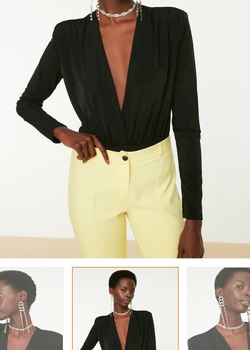 Siyah V Yaka Pilili Uzun Kollu Bluz - Görsel 3