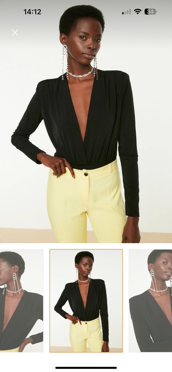 Siyah V Yaka Pilili Uzun Kollu Bluz - Görsel 3