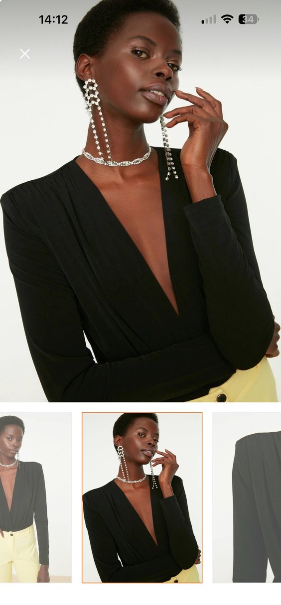 Siyah V Yaka Pilili Uzun Kollu Bluz - Görsel 2