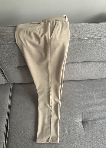 Bej Kadın Kumaş Pantolon Midi Boy Rahat Kesim - Görsel 2