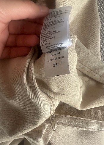 Bej Kadın Kumaş Pantolon Midi Boy Rahat Kesim - Görsel 7