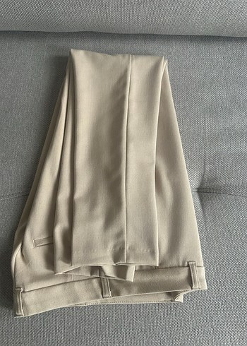 Bej Kadın Kumaş Pantolon Midi Boy Rahat Kesim - Görsel 5