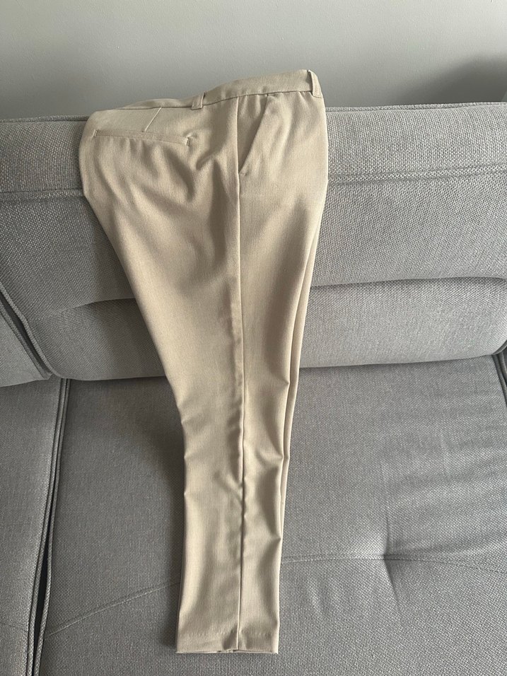 Bej Kadın Kumaş Pantolon Midi Boy Rahat Kesim - Görsel 2