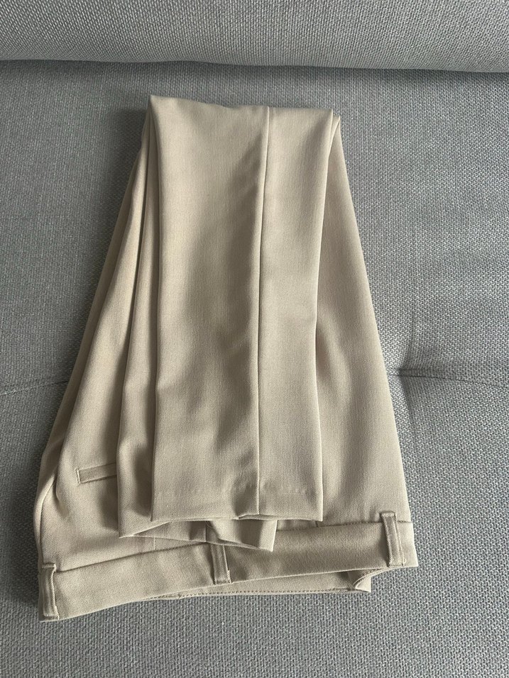 Bej Kadın Kumaş Pantolon Midi Boy Rahat Kesim - Görsel 5