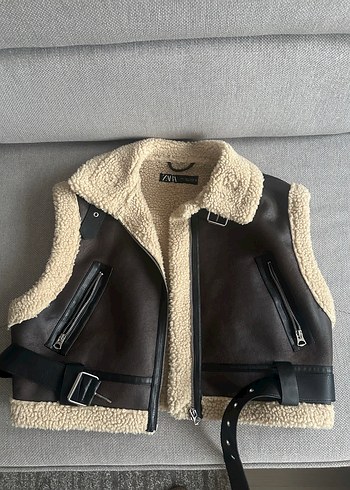 Tokalı kahverengi zara vşral  Deri Biker Yelek - Görsel 3