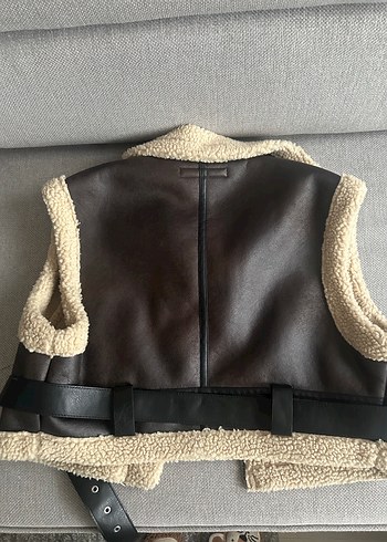 Tokalı kahverengi zara vşral  Deri Biker Yelek - Görsel 4