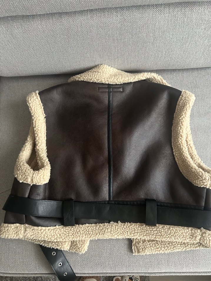 Tokalı kahverengi zara vşral  Deri Biker Yelek - Görsel 4