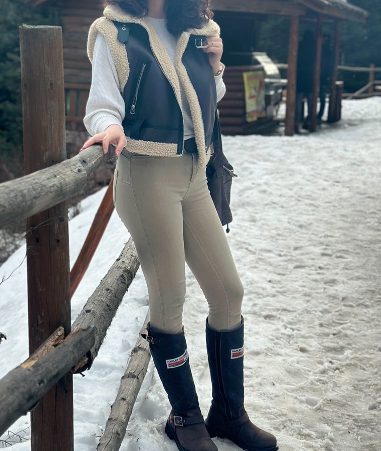 Tokalı kahverengi zara vşral  Deri Biker Yelek - Görsel 2