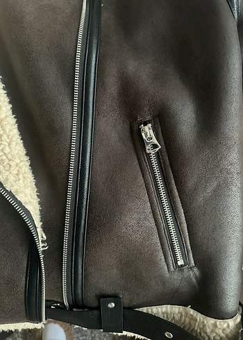 Kahverengi kürklü biker ceket - Görsel 7