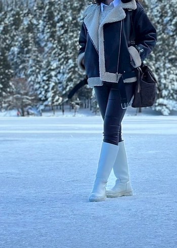 Kahverengi kürklü biker ceket - Görsel 2