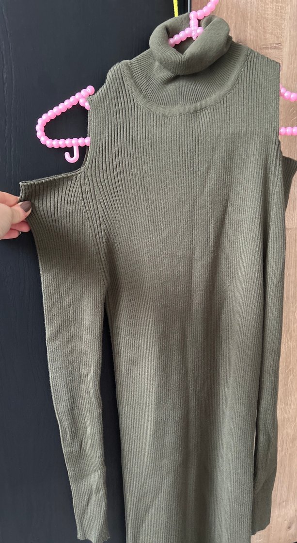 Gri Triko Uzun Boğazlı Elbise - Görsel 2