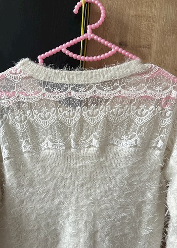 Örgü Detaylı Bohem Beyaz Kadın Kazak - Görsel 3