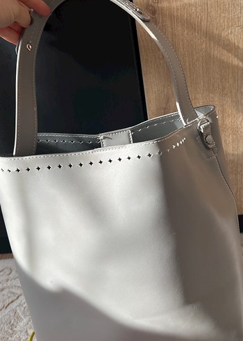 Gri Deri Minimalist Kadın Çanta - Görsel 4