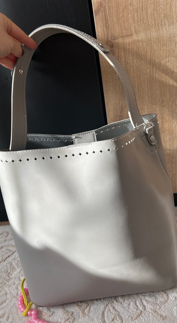 Gri Deri Minimalist Kadın Çanta - Görsel 4