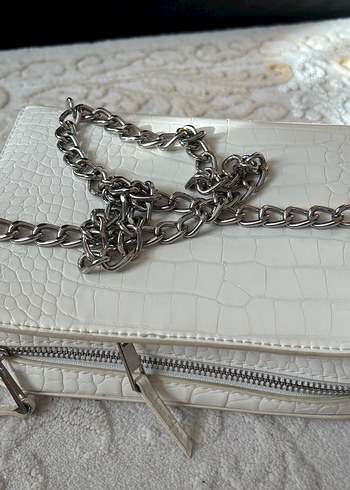 Beyaz Deri Yılan Desenli Kadın Çanta - Görsel 3