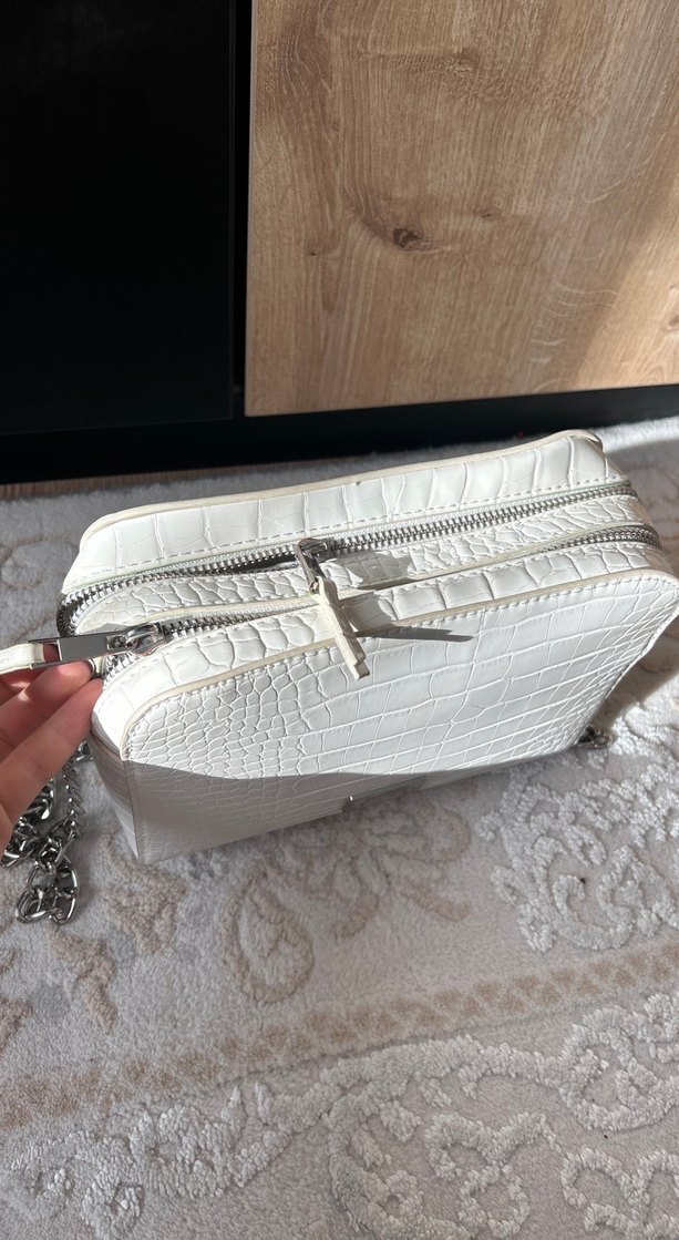 Beyaz Deri Yılan Desenli Kadın Çanta - Görsel 4