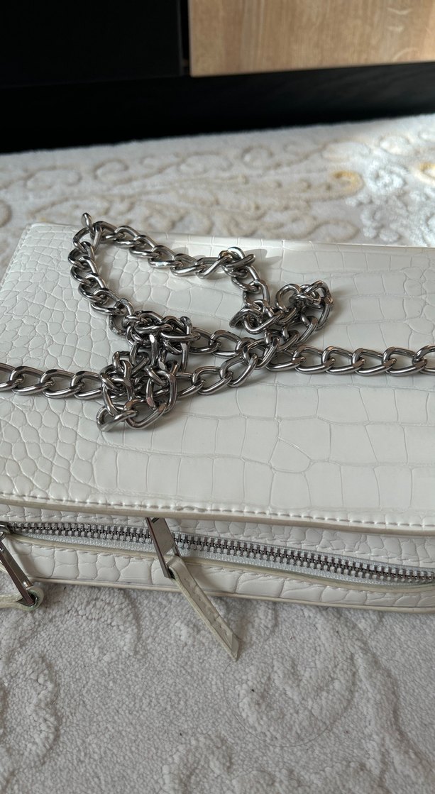 Beyaz Deri Yılan Desenli Kadın Çanta - Görsel 3