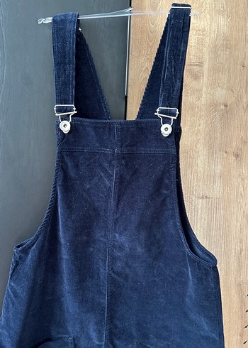 Lacivert Süet Askılı Midi Şort Tulum - Görsel 5