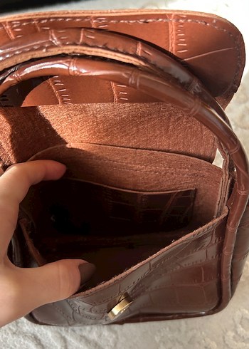 Kahverengi Deri Kroko Desenli Kadın Çanta - Görsel 5