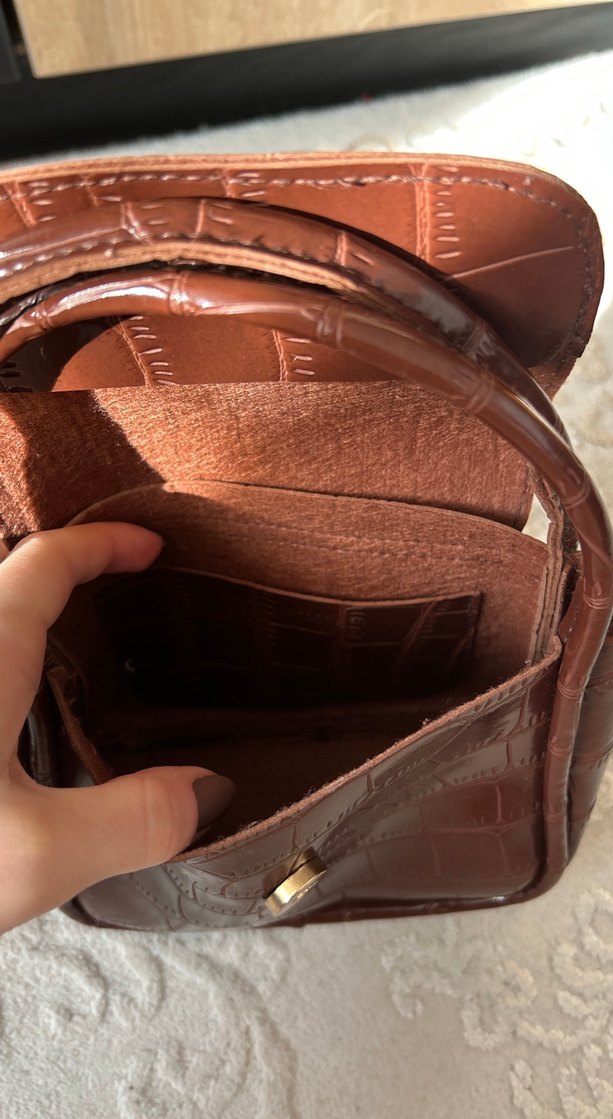 Kahverengi Deri Kroko Desenli Kadın Çanta - Görsel 5