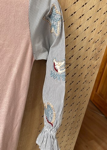 Nakışlı Pembe Triko Kadın Elbise - Görsel 4