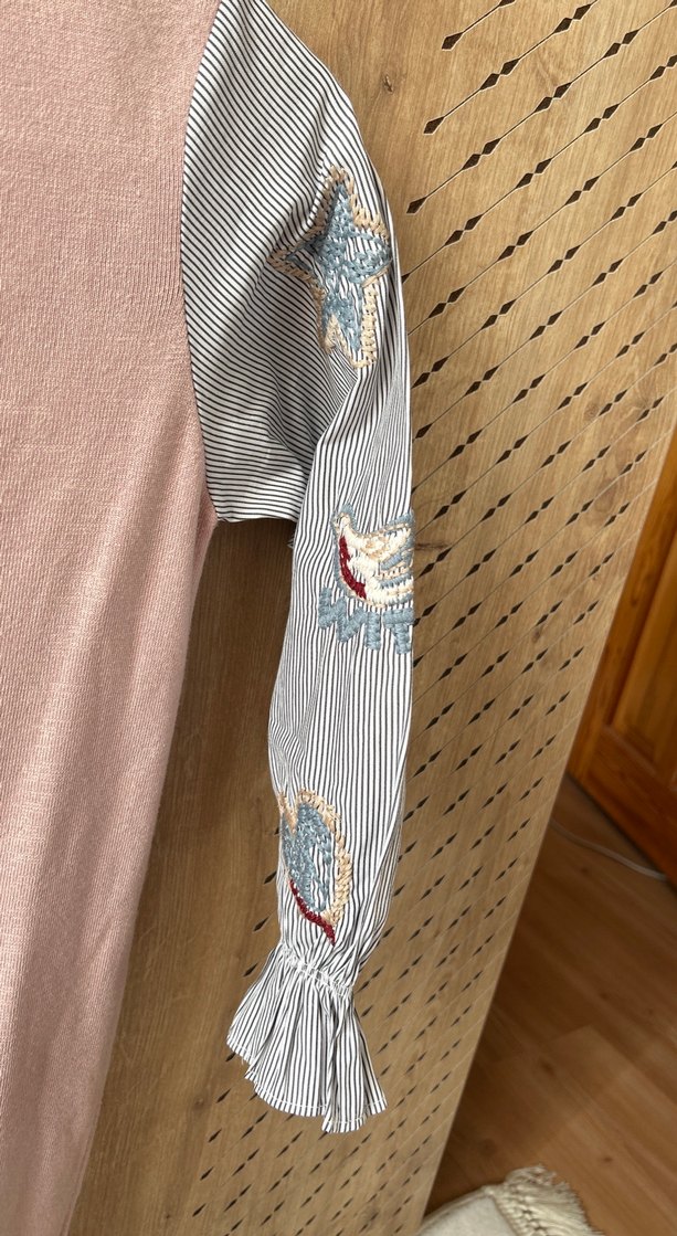 Nakışlı Pembe Triko Kadın Elbise - Görsel 4