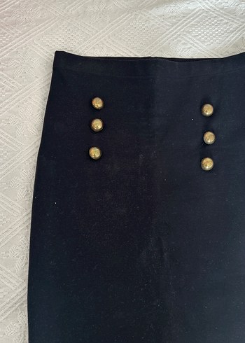 Düğmeli Siyah  Midi Kalem Etek - Görsel 2