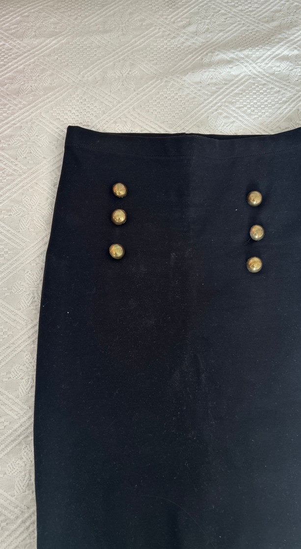 Düğmeli Siyah  Midi Kalem Etek - Görsel 2