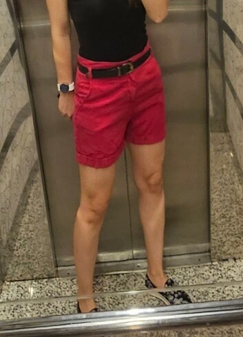 m Beden kırmızı Renk Kırmızı yüksek bel kısa şort