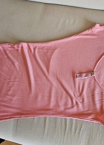 Düğmeli uzun rahat pembe body 