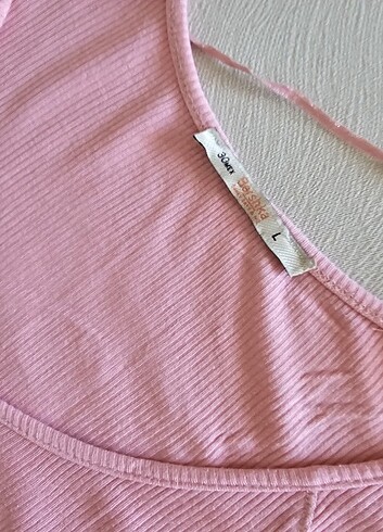 l Beden Düğmeli uzun rahat pembe body 