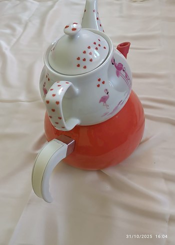 Pembe Flamingo Desenli Renkli Çaydanlık - Görsel 2