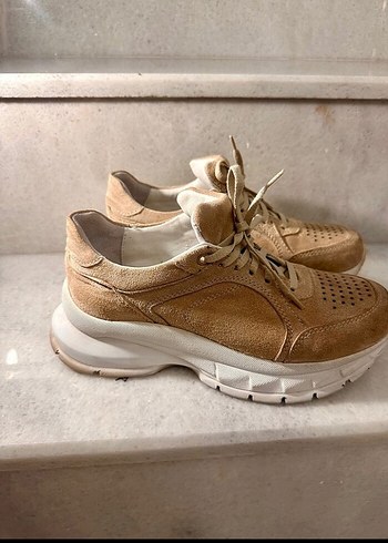 38 Beden Bej Süet Kadın Platform Sneaker