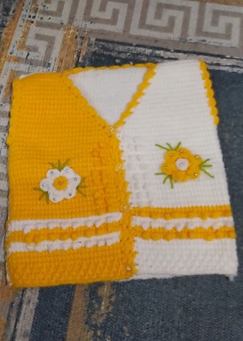 Sarı Beyaz Kareli Bebek Örgü Battaniye - Görsel 2