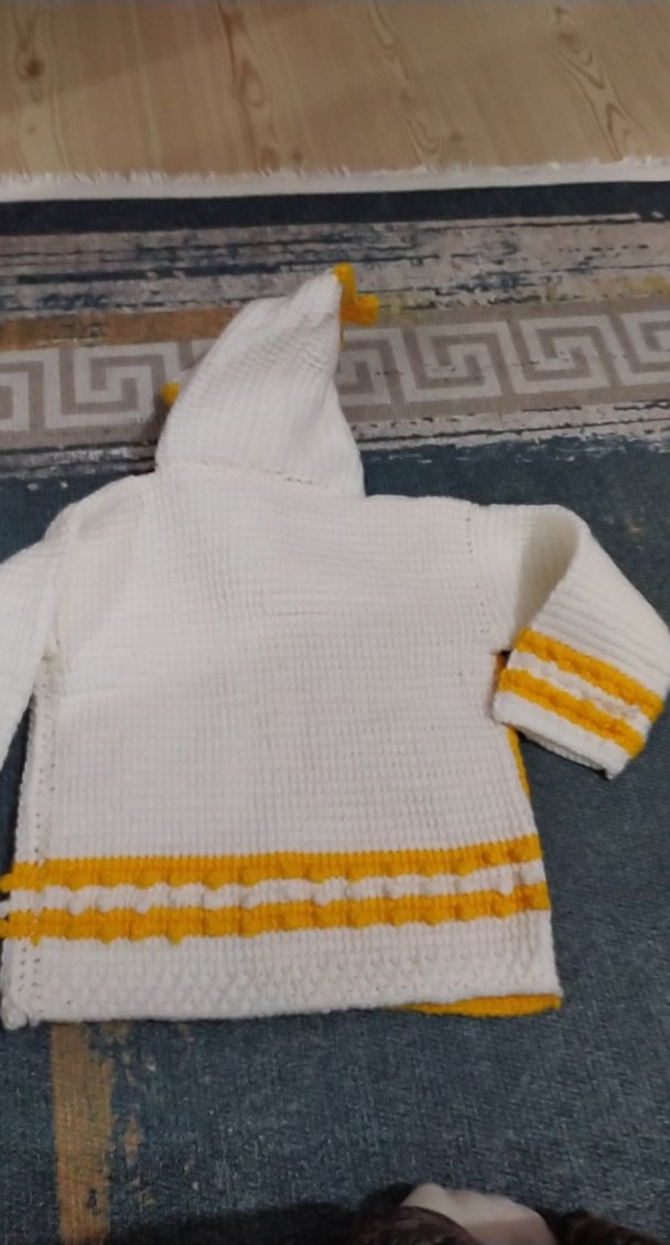 Sarı Beyaz Kareli Bebek Örgü Battaniye - Görsel 5