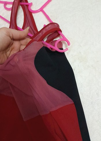 Kırmızı Drapeli Straplez Midi  Elbise - Görsel 2