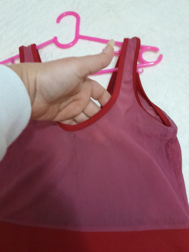 Kırmızı Drapeli Straplez Midi  Elbise - Görsel 3