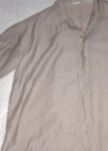 Bej Keten Düğmeli Kısa Kollu erkek Gömlek - Görsel 2