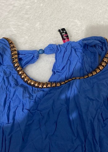 Mavi Keten Kadın Midi Tulum - Görsel 2