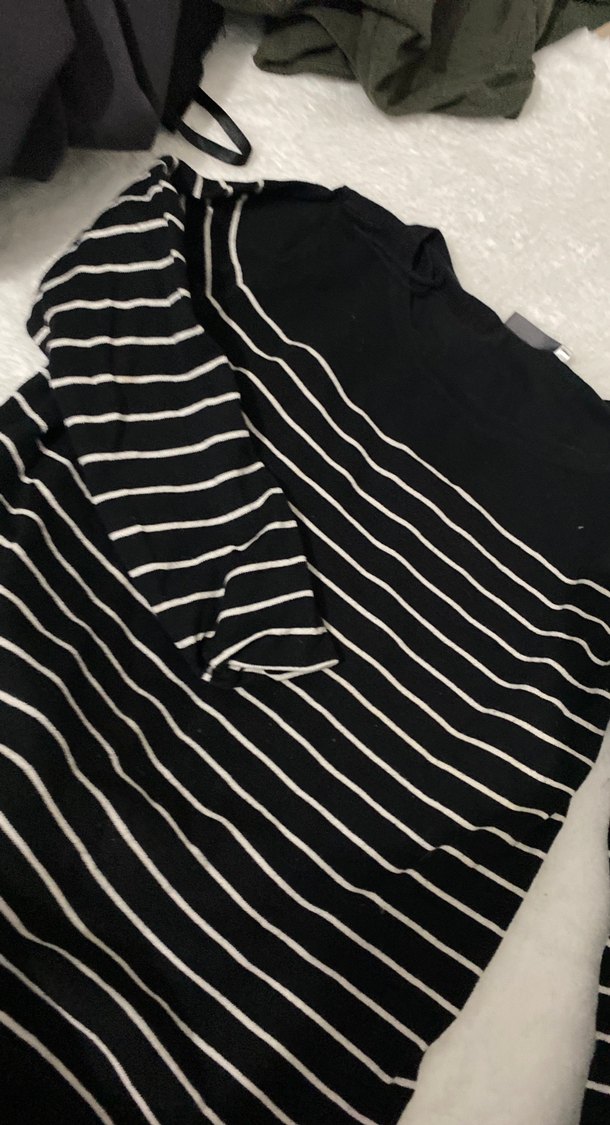 Çizgili Siyah Kadın Triko Kazak - Görsel 2