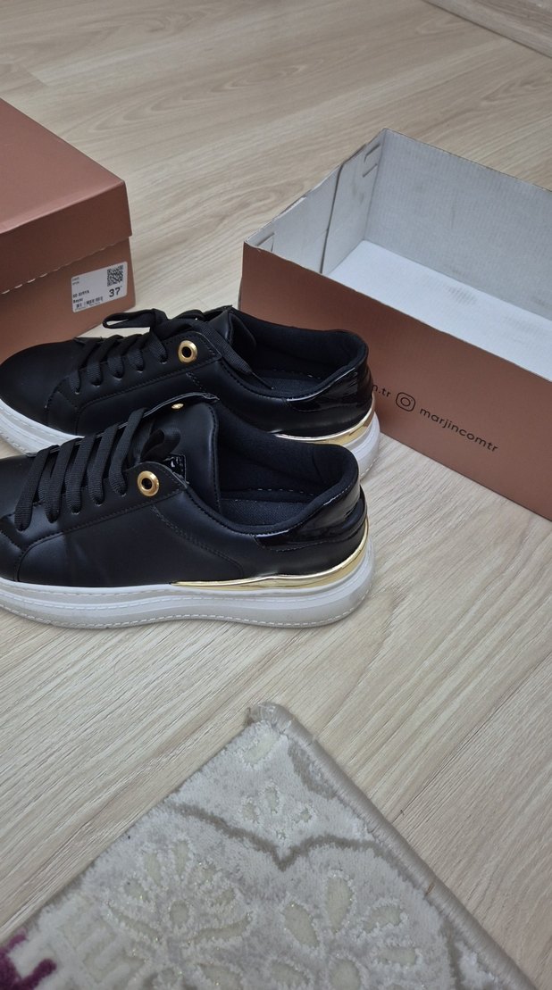 Siyah Rugan Stiletto Topuklu Bağcıklı Spor Ayakkabı - Görsel 3