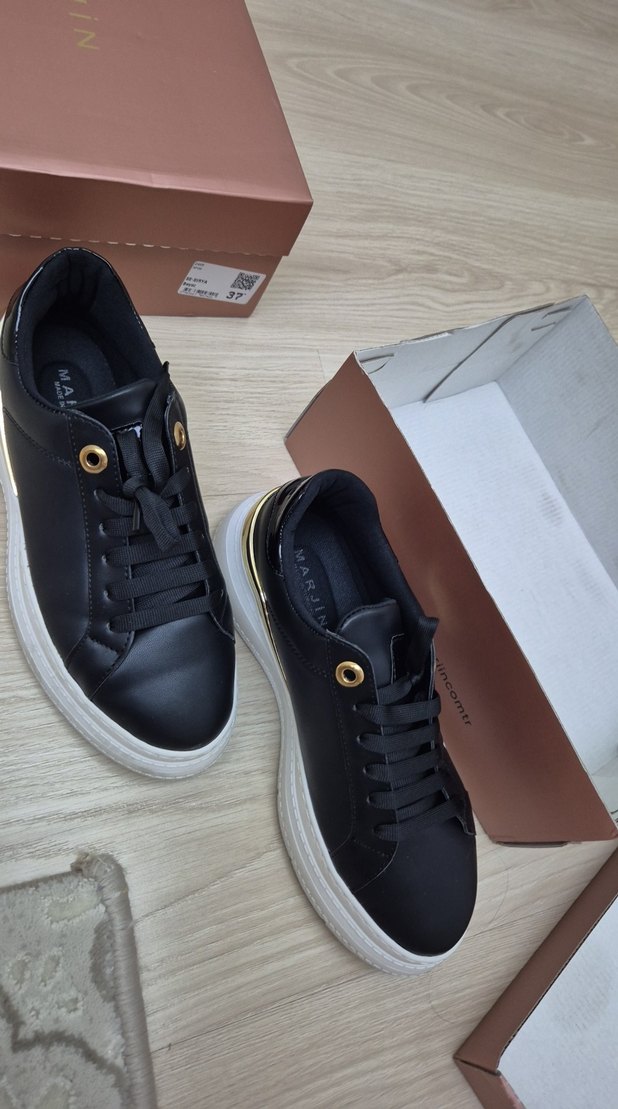 Siyah Rugan Stiletto Topuklu Bağcıklı Spor Ayakkabı - Görsel 2