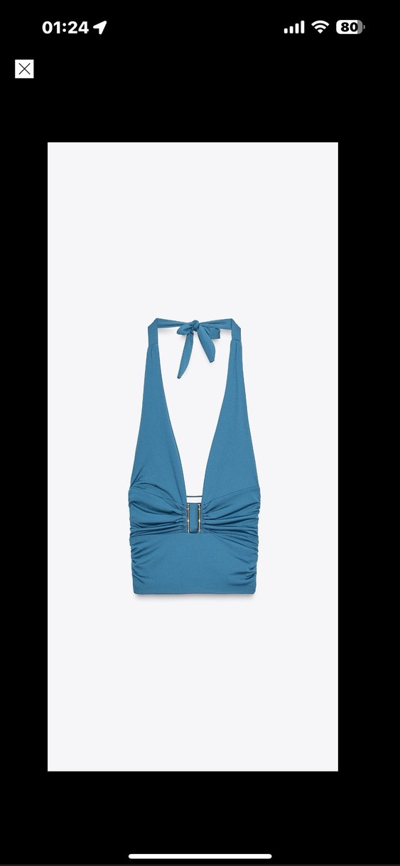 Mavi V Yaka Kemerli Mini Bluz - Görsel 2