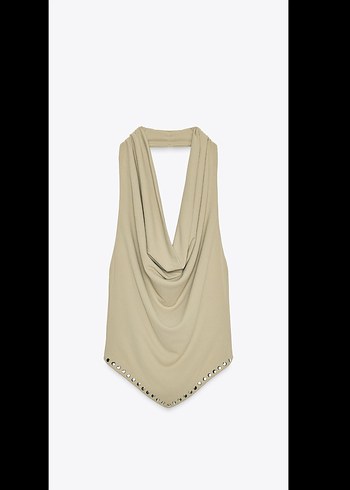 Bej Drapeli V Yaka Kolsuz Kadın Yeleği - Görsel 3